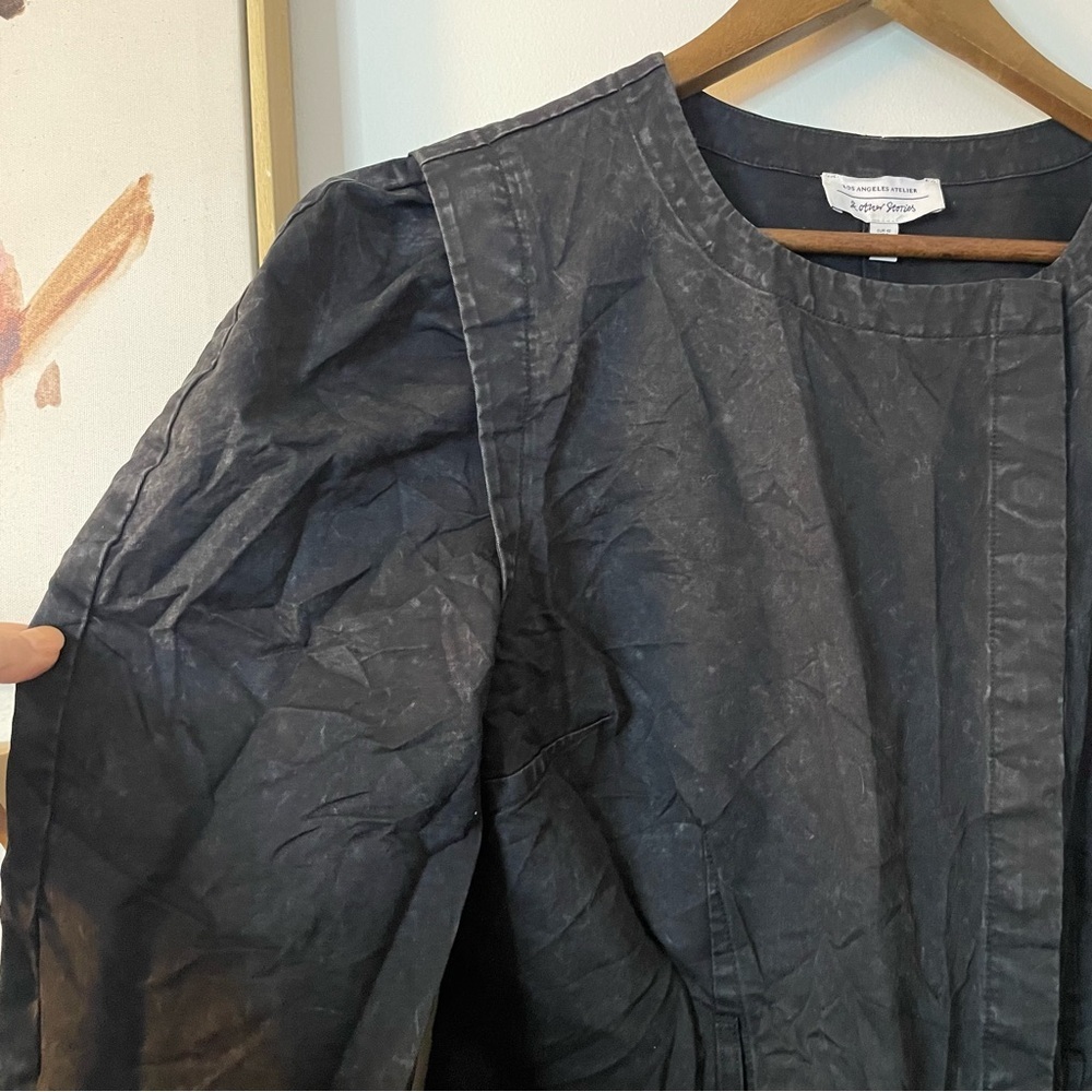& Other Stories Puff-Sleeve Button Detail Denim Mini Dress in Washed Black sz 8 - Picture 7 of 10